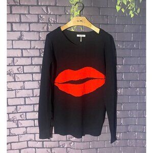 XTAREN Black Crew Neck  Long Sleeve Sweater with Red Lip Graphic M
